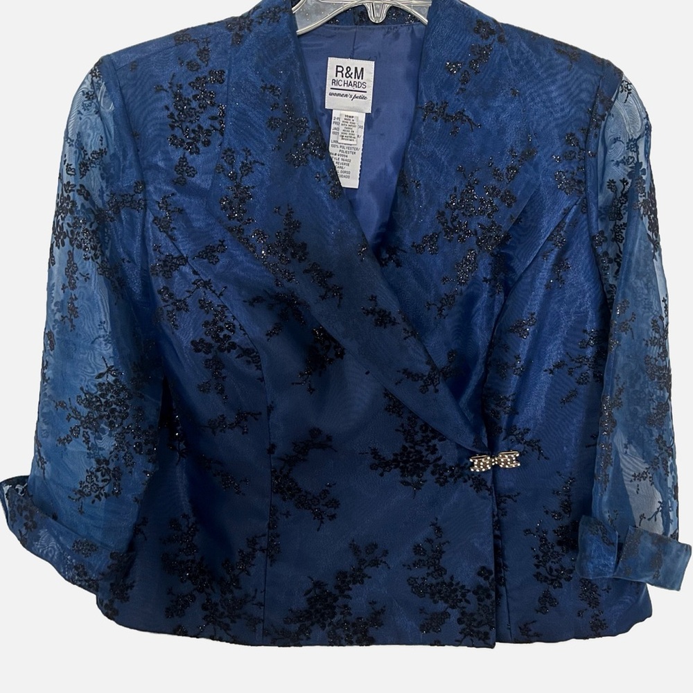 14W Petite Midnite Blue with Black Jacket Wedding Mother Formal R&M Richards